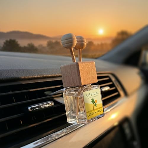 Image of Soul & Scents 16ml Luxury Car Perfumes Vanilla | Golden Hour | 2-in-1 Hanging Pod & AC Vent Air Freshener | Premium Wooden Car Fragrance Accessory | Long Lasting Odour Eliminator | Pack of 2