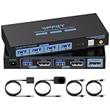 【KVM Switch DisplayPort 2 Port】Der Displayport KVM Switch ermöglicht 2 Computern die gemeinsame Nutzung 1 Monitors und verfügt über 4 USB 3.0 Anschlüsse für den Anschluss von Maus, Tastatur, Drucker und Scanner für ein schnelles Umschalten mit einem Klick, was die Produktivität im Büro und das Spielerlebnis verbessert.