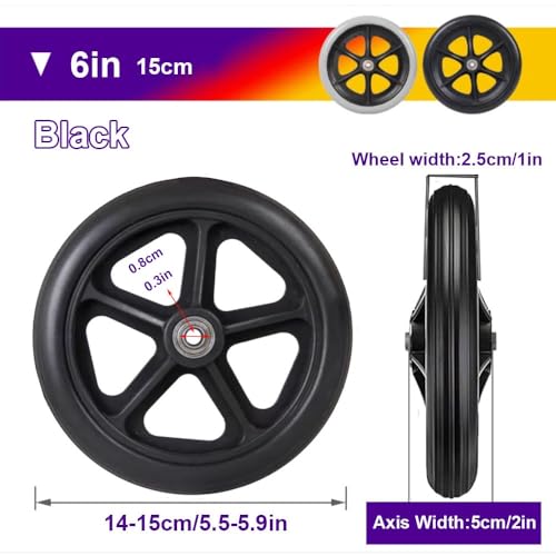 BEEGMA 2PCS PVC Wheel Replacement Wheelchair Front Wheels Rollator Walker Caster Wheel Non-Slip Anti-wear Wheelchair Caster 6in 7in 8in Black(6in/15cm) - Image 6