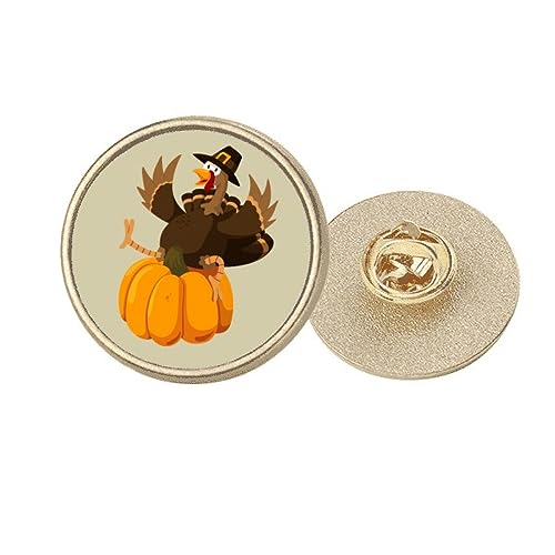 Broche ronde en métal doré citrouille Happy Thanksgiving en taille M pour vos tenues d'automne