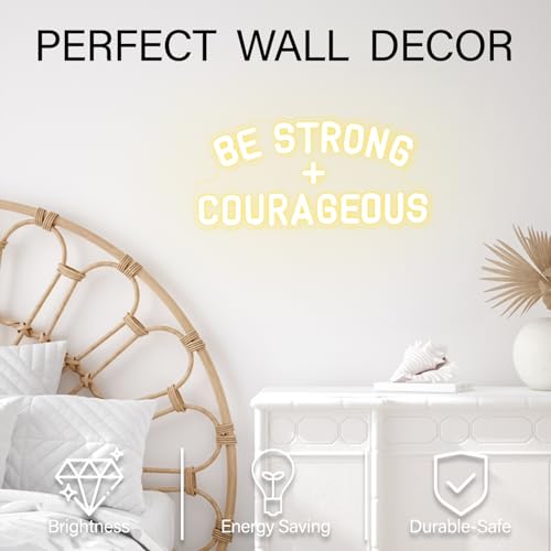 Image of Be Strong and Courageous Neon Sign Dimmable Neon Signs for Wall Decor Positive Affirmations LED Signs USB Light Up Sign for Boy Girl Room Playroom Nursery Wall Decor Bedroom Christian Wall Art