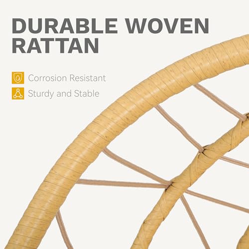 DWVO Wicker Rocking Egg Chair, Oversized Indoor Outdoor Rattan Rocking Chair, Indoor Outdoor Lounger for Patio, Backyard, Living Room, Beige