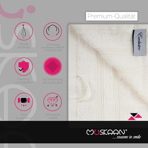 Müskaan® 4er Bambus Handtuch Set Natur, 50% Baumwolle & 50% Bambus, 50x100cm, 450g/m² – Öko-Tex, Frottee Handtücher Set Baumwolle, Baumwoll Handtuchset Weiß für Bad, 60°C waschbar, Frotteetücher