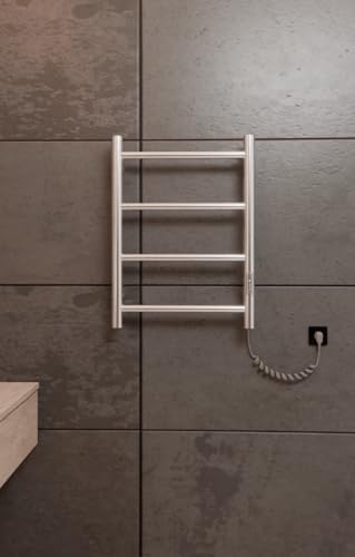 Radiador de toallas eléctrico de acero inoxidable, 505 x 400 mm, 35 W, temporizador y termostato, montaje en pared, IP44, cuarto de baño y WC de invitados