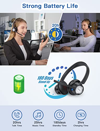 Image of New Bee Wireless Headset Bluetooth Headset with Noise Cancelling Microphone 20hrs Talk time & Mute Button for Work /PC /Office /Zoom /Skype (Include USB Dongle)