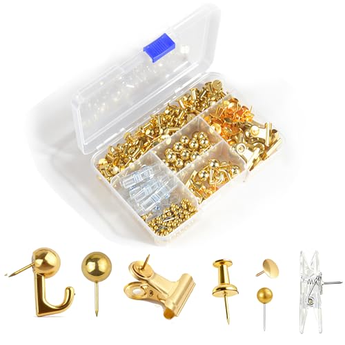 Consejos para Comprar Tachuelas los 5 más buscados. 43 Juego de 400 pines dorados, 7 estilos, tachuelas de alfiler, tachuelas decorativas para tablas de corcho, tableros de anuncios, accesorios para oficina en casa