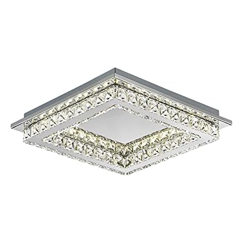 Am-Light Outstanding Square Shaped Ceiling Light, with Semi Crystal Edge, Elegant Chrome Finish for Living Room, Bedroom and Hallway Size : 35cm Cover