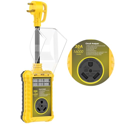 Otytkgo Rv Surge Protector 30 Amp Waterproof,16000 J Upgraded RV Power Surge Protector with Safety Certification, RV Adapter Plug for Camper, Circuit Analyzer for Travel Trailers Yellow