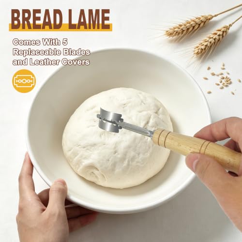 Image of 2 Pack 10 Inch Oval Sourdough Banneton Bread Proofing Basket Set with Bread Lame, Scrapers, Danish Whisk & Flour Brush