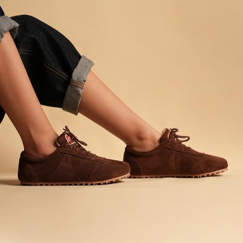Image of Theater Women Combats Suede Sneakers | Soft Lace-Up Walking Shoes with Cushioned Grip Sole | Lightweight, Stylish & Comfortable Suede Footwear