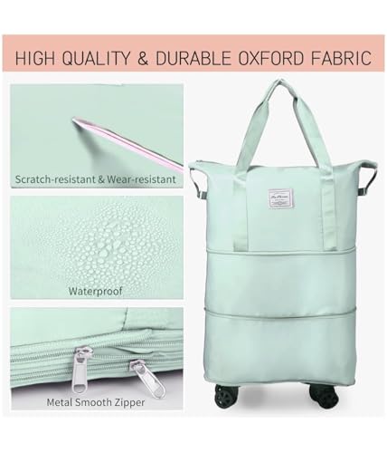 Image of Rolling Duffle Bag with Wheels, Expandable Foldable Travel Duffle Bag with Telescopic Handle, Portable Wheeled Luggage Bag for Travel, Lightweight Foldable Suitcase Bag for Men & Women (Bule)