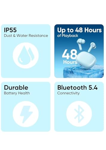 Image of Compatible for Realme Buds T200x Wireless Earbuds in Black - Powerful 12.4mm Bass, Active Noise Cancellation (25dB), Quad Mic Calling, 45ms Gaming Mode, 48 Hours Playtime, Bluetooth TWS (Blue)