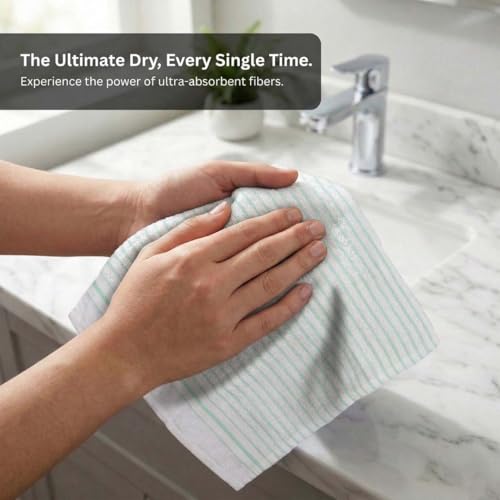 Image of Athom Living Premium Hand Towels- Cotton, 400 GSM, Ultra Soft, Quick Dry, Highly Absorbent | for Hand, Kitchen and Gym | 60 * 40 cm, Pack of 4 (Sea Grey and White)