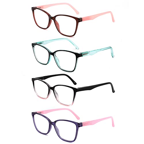 Yuluki 4er-Pack Lesebrille Blaulichtfilter Brille für Damen Mode Federscharnier Lesehilfe Anti Glare / Eyestrain Filter 2.5 Cover