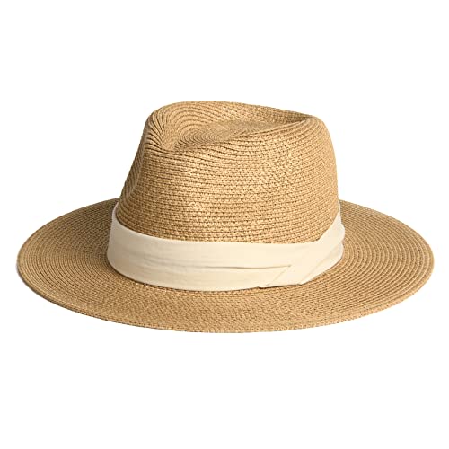 FURTALK Unisex Panamahut Breite Krempe Stroh Sonnenhut für Damen und Herren Verstellbare Strohhut Cover