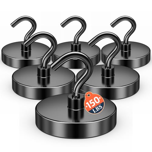 Image of FINDMAG 6 Pack Black Magnet Hooks, 150LB+ Magnetic Hooks for Cruise Cabins