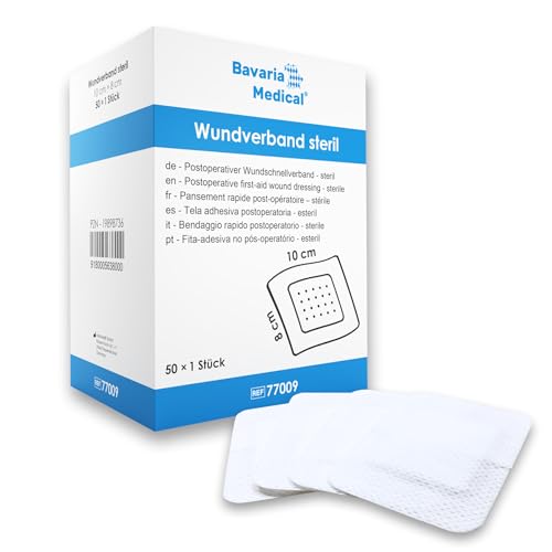 50 Stück Wundpflaster steril 10x8 - steriler Wundverband Pflaster sensitiv - Wundauflage nicht haftend 5x4 cm - Saugstark & Hautfreundlich - Akute Wundversorgung und postoperatives Pflaster