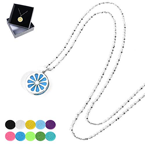 Maromalife Essential Oil Diffuser Necklace Pendant, Aromatherapy Diffuser Lemon Slices Jewelry with a Flexible Pointer Switch and 10 PCS Felt Pads