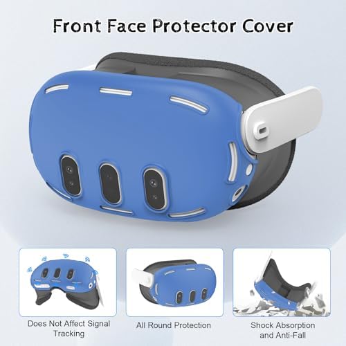 Relohas Deluxe 5 in 1 Silicone Accessories for Meta Quest 3, VR Protective Case Set for Oculus Quest 3, Controller Grip Cover, VR Shell Cover, Face Cover, Gifts for Christmas & Halloween (Light Blue) - 4