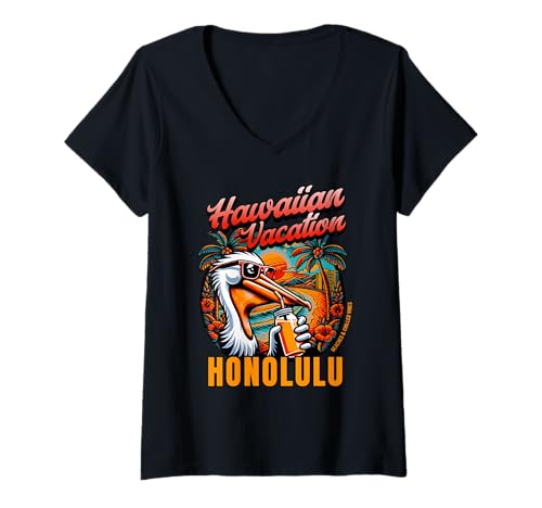 Mujer Vacaciones hawaianas, Honolulu y Hawaii Beach Camiseta Cuello V