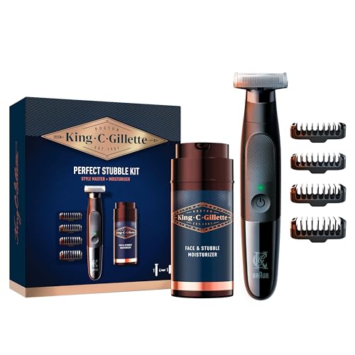 King C. Gillette Kit De Regalo Stubble, Incluye Recortadora De Barba Style Master, 4 Peines Y Crema Hidratante Para Rostro Y Barba De 3 Días