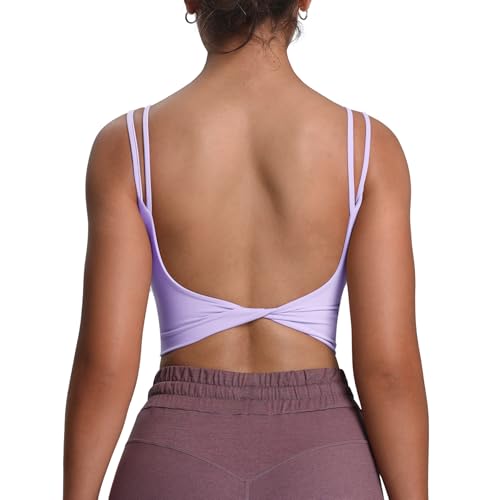 Image of Aoxjox Women's Workout Sports Bras Fitness Padded Backless Yoga Crop Tank Top Twist Back Cami