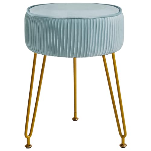 IBUYKE-Velvet-Round-Footrest-Stool-Ottoman-Makeup-Vanity-Stool-Side-Table-Velvet-Dressing-Table-Seat-Pouf-Couch-Stool-Golden-Steel-Legs-Blue-LG-30H IBUYKE Velvet Round Footrest Stool Ottoman Makeup Vanity Stool Side Table Velvet Dressing Table Seat Pouf Couch Stool Golden Steel Legs Blue LG 30H