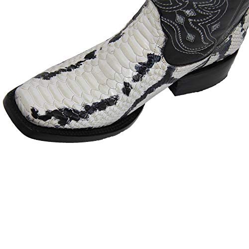 Mens Genuine Leather Python Snake Print Square Toe Cowboy Boot3