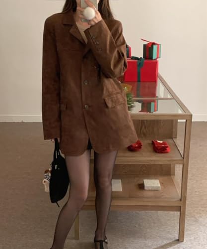 RICHTRUE Old Money Aesthetic Winter Brown Faux Leather Jacket Women Fall Fashion 2025 Trendy Suede Jacket Y2k Outerwear3