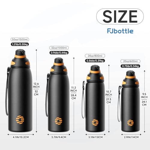 Image of Fjbottle 32oz Stainless Steel Insulated Water Bottle No Straw Spout Lid | Leakproof Keeps Cold 24H, Double Wall Vacuum Insulated, BPA Free, Easy to Clean Sports Water Bottle for Gym Hiking & Outdoor
