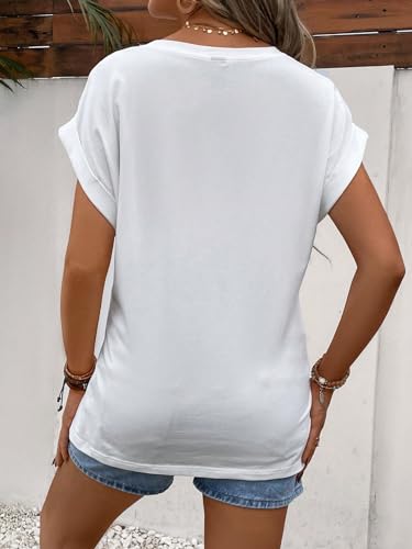 Makemechic Women'S Maternity Tops Round Neck Short Sleeve Casual Basic Solid Pregnancy Tee Shirts White Large thumb #1