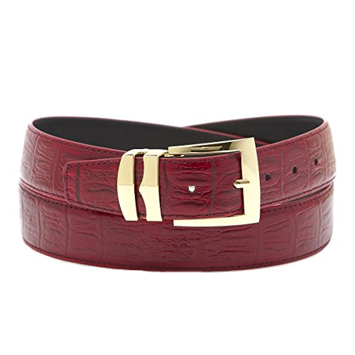 Men's Bonded Leather Belt in Solid Colors HORNBACK Pattern Gold-Tone Buckle