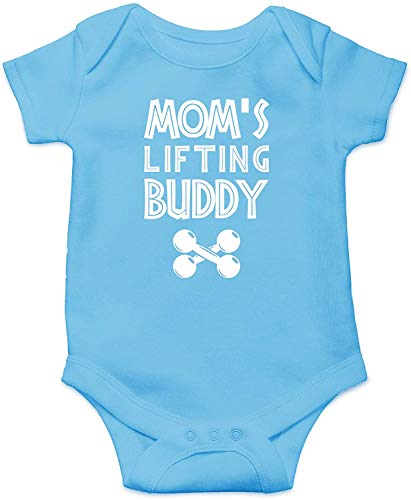 Cozy-T Mom's Lifting Buddy - Mommy's Workout Partner - Cute Infant Baby Bodysuit Light Blue