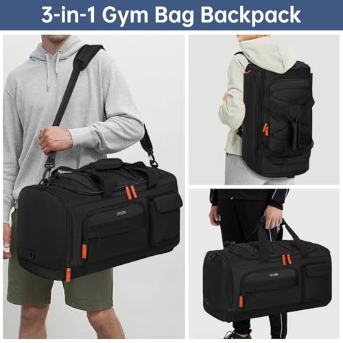 Gym Bag for Women & Men, Sports Travel Duffle Bag with Shoe Laptop Compartment, Anti-Theft Carry On Weekender Bag, Water Resistant Overnight Backpack for Airplane, Gym, Travel (Black)4