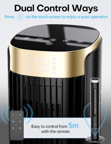 Image of hifresh 110CM Bladeless Tower Fan for Room, Touch & Remote, 4 Speeds & 4 Modes, 12H Timer, 25dB Quiet, High Speed Tower Fans for Home, 90 Oscillation Cover Room up to 25㎡, Low Power Consumption