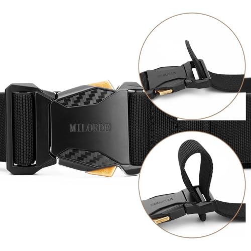 MILORDE Men Tactical Belt,Stretch Nylon Web,Hiking Rigger Military Work-Quick Release4