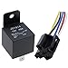 Automotive Relay 5 Pin 40A with Socket and Harness Cable, 12V SPDT Car Relay, Black ABS, 5 Pack (5PCS)