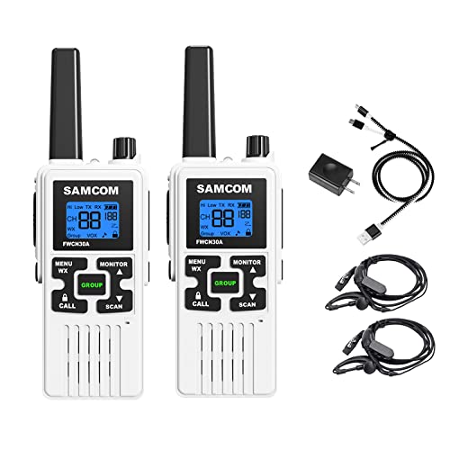 SAMCOM 4 Pack Two Way Radios Long Range Rechargeable Walkie-Talkies for Adults 1250mAh, 2 Way Radios Walkie Talkies with Earpieces Long Distance USB Work Walky Talky NOAA Alert All Black 4 P