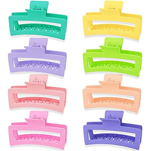 Jelyne 8PCS 5 Inch Extra Large Square Hair Clips, Matte Rectangular Claw Hair Clips for Women Girls, Strong Hold XL Jumbo Hair Clamps, Hair Accessories for Thick Long Curly Hair, 8 Colors Cover