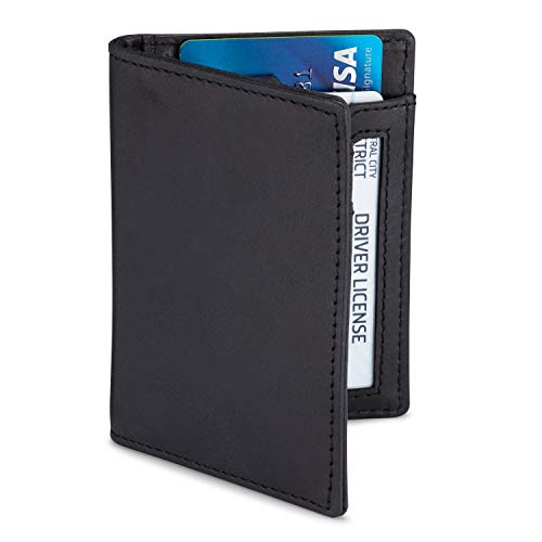 Image of Slim Leather Credit Card Holder Wallet for Men | Full-Grain Leather, RFID Blocking, ID Wallet | Charcoal Gray