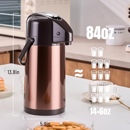 Image of Upgraded Airpot Coffee Carafe with Double Pump - 84oz /2.5L Coffee Carafe for Keeping Hot, Beverage Dispenser for Hot /Cold Beverage (1, Gold Brown)