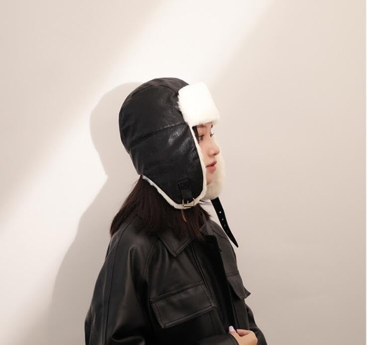 VIDI Leather Lei Feng Hat Children's Autumn and Winter Plush Warm Ear Protection Riding Cold