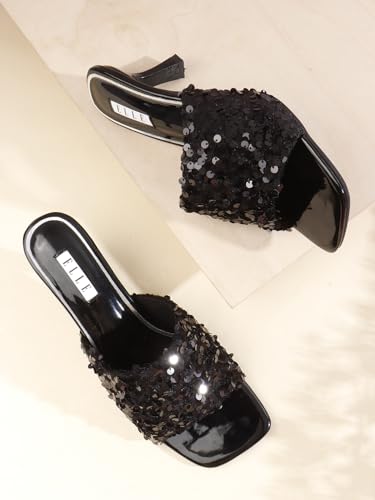 Image of ELLE Women's Sequin-Embellished Square-Toe Heeled Sandals