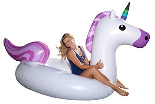 Flossy Floats Unicorn Pool Float Giant Luxury Inflatable Emoji for Kids and Adults, Thick Vinyl and Fade Resistant Dye, FastFill Valves, Unicorns Deserve a Face, Over 8.7 Feet Long, Patch Kit Included