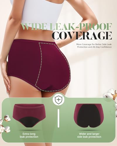 Image of TANSTC Period Underwear for Women Heavy Flow Leakproof Panties Soft Fit Teens High Waisted Menstrual Panties -3 Pack