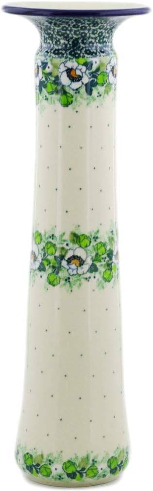 Polmedia Polish Pottery Vase UNIKAT - Daisies Wreath Pattern Handmade in Boleslawiec Poland by Ceramika Artystyczna + Certificate of Authenticity