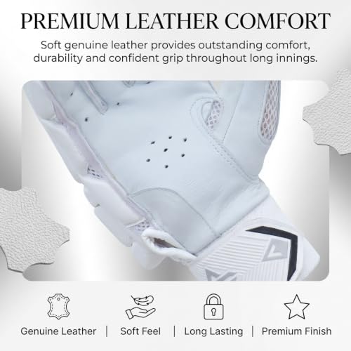 Image of WHITEDOT Sports Citadel Cricket Batting Gloves||Suitable for Boys|Small Right Hand||White, Leather