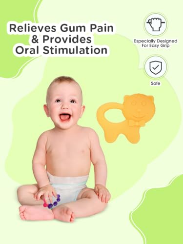 Image of Mee Mee Silicon Baby Teether for Teething Gums, Teething Toy with Muti-Textured for Infants and Babies, Cat Design (Single Pack, Orange)