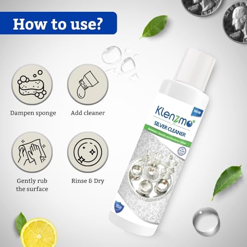 Image of Klenzmo Silver Cleaner Spray, 250ml + Free Microfiber Cloth | Instant silver polish & shine. Includes a free premium 30x30 cm microfiber cloth.