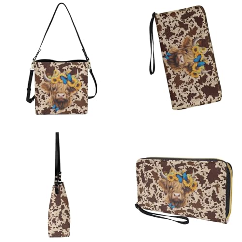 Image of Bucket Crossbody Bag Set for Women Lady, Leather Purse and Wallet Set Large Bucket Bag with Wallet